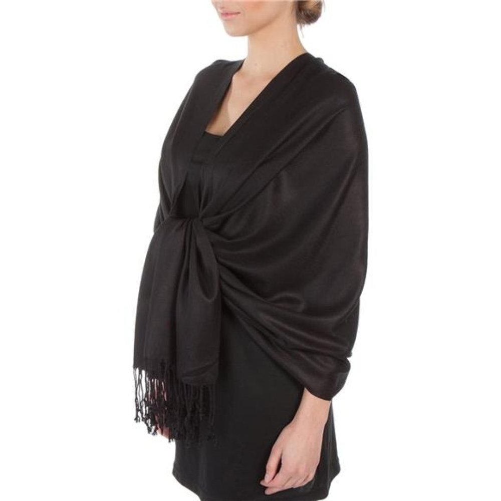 Silky Solid Soft Shawl Wrap Stole, Black